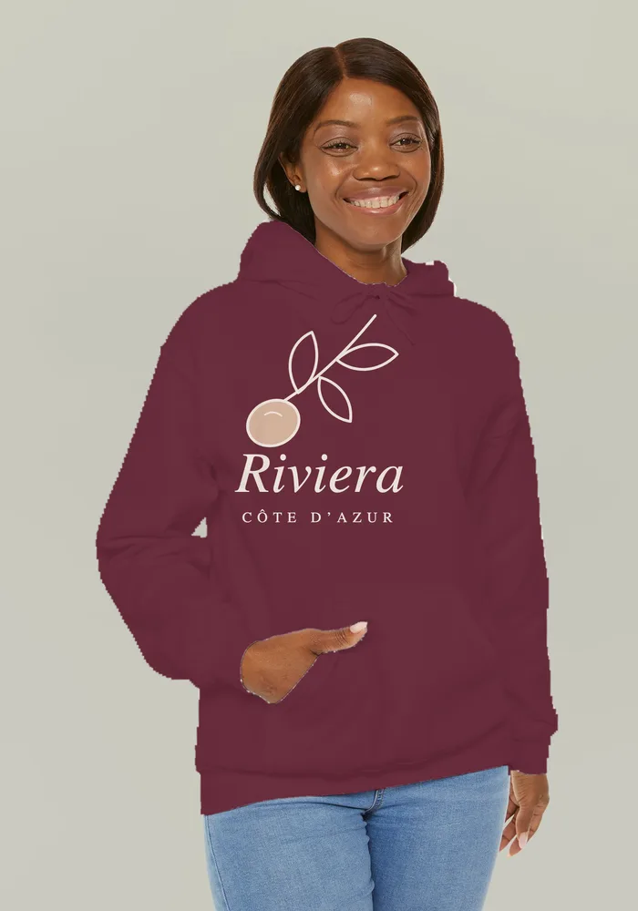 Riviera Hoodie in Maroon, worn